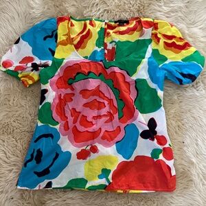J Crew Top 4 Womens Ratti Jardin Top Scoop Neck Bright Multicolor Floral